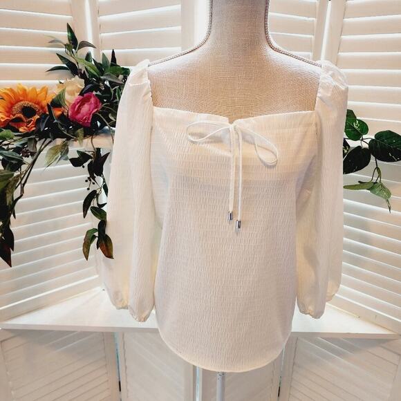 ELIZABETH AND JAMES WHITE BALLOON SLEEVE BLOUSE LARGE - Picture 1 of 7